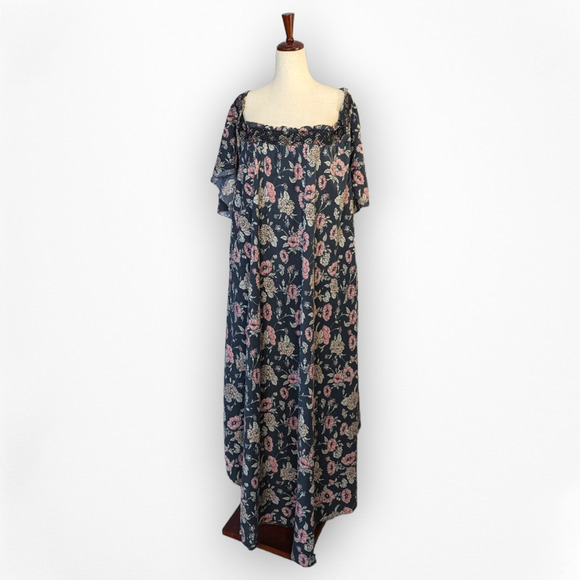 Vilshenko Sereia Maxi Off Shoulder Floral dress sz XL navy pink black - Picture 2 of 10